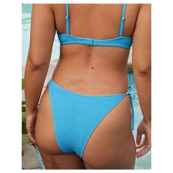 NWT Aerie Shimmery Crinkle Cheekiest Tie Bikini Bottom Blues Spark Swim Beach L - Picture 2 of 6